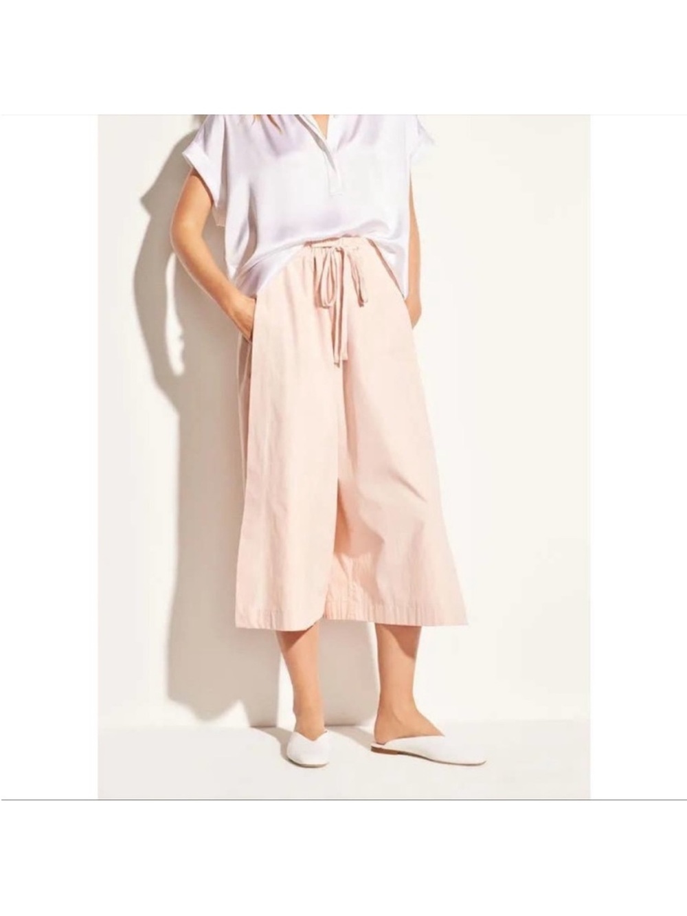 Vince TAN wide leg  Drawstring light weight Capri with side Slits